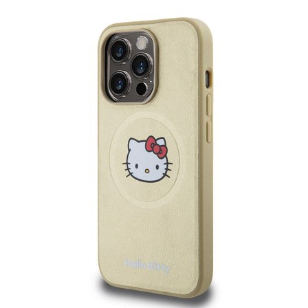 Apple iPhone 15 Pro Uyumlu Kılıf Hello Kitty Orjinal Lisanslı M-safe Şarj Özellikli Kitty Head Deri Kapak