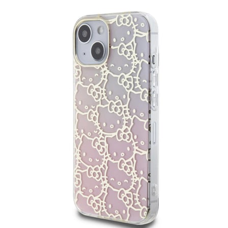 Apple iPhone 15 Uyumlu Kılıf Hello Kitty Orjinal Lisanslı Renk Geçişli Elektroplating Kaplama Kitty Head Desenli Kapak