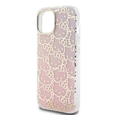Apple iPhone 15 Uyumlu Kılıf Hello Kitty Orjinal Lisanslı Renk Geçişli Elektroplating Kaplama Kitty Head Desenli Kapak