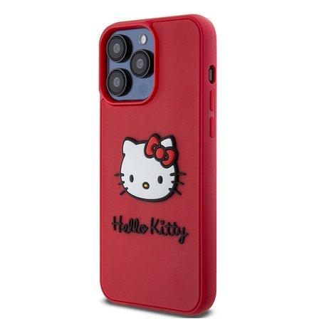 Apple iPhone 15 Pro Uyumlu Kılıf Hello Kitty Orjinal Lisanslı Yazı ve İkonik Logolu 3D Rubber Kitty Head Kapak