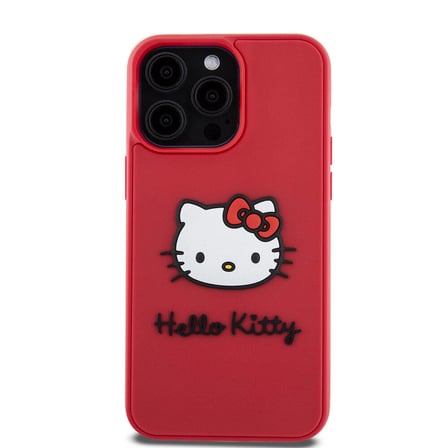 Apple iPhone 15 Pro Uyumlu Kılıf Hello Kitty Orjinal Lisanslı Yazı ve İkonik Logolu 3D Rubber Kitty Head Kapak