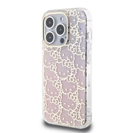 Apple iPhone 15 Pro Uyumlu Kılıf Hello Kitty Orjinal Lisanslı Renk Geçişli Elektroplating Kaplama Kitty Head Desenli Kapak