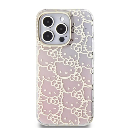Apple iPhone 15 Pro Uyumlu Kılıf Hello Kitty Orjinal Lisanslı Renk Geçişli Elektroplating Kaplama Kitty Head Desenli Kapak