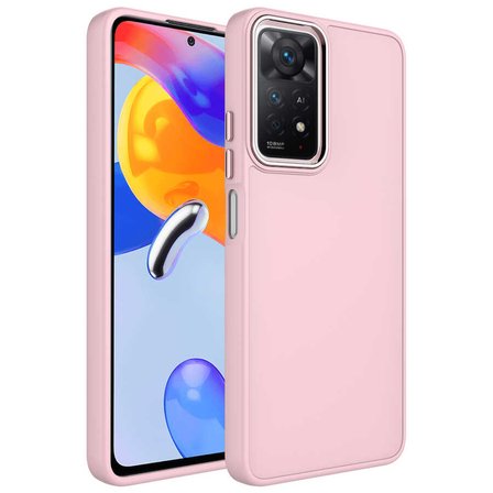 Xiaomi Redmi Note 11 Global Uyumlu Kılıf Metal Çerçeve ve Buton Tasarımlı Silikon Zore Luna Kapak