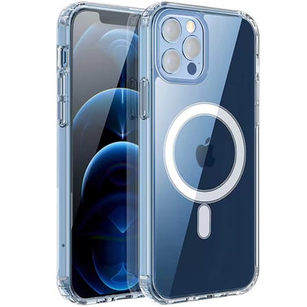 Apple iPhone 12 Pro Max Uyumlu Kılıf M-safe Şarj Özellikli Şeffaf Sert PC Zore Embos Kapak