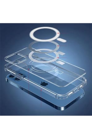 Apple iPhone 12 Pro Max Uyumlu Kılıf M-safe Şarj Özellikli Şeffaf Sert PC Zore Embos Kapak