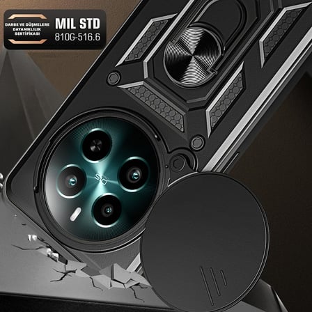 Realme 12 Uyumlu Kılıf Magnetik Standlı Kamera Korumalı Zore Sürgülü Vega Kapak