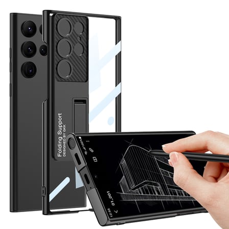 Samsung Galaxy S23 Ultra Uyumlu Kılıf Kamera Korumalı Şeffaf Tasarımlı Zore Lego Standlı Kapak