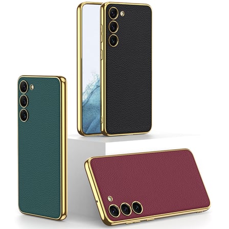 Samsung Galaxy S23 Plus Uyumlu Kılıf Deri Görünümlü Kenarları Elektroplating Kaplama Zore Fizyon Kapak