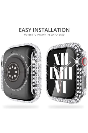 Apple Watch 7 41mm Uyumlu Zore Watch Gard 24 Kenarları Taşlı Sert PC Kasa Ve Ekran Koruyucu
