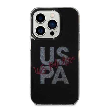 Apple iPhone 14 Pro Uyumlu Kılıf U.S. POLO ASSN. Simli Parlak Alfabe Tasarım Kapak