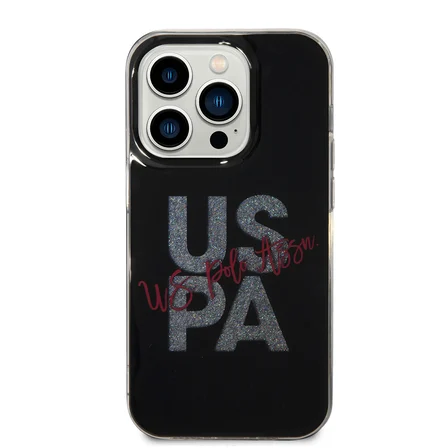 Apple iPhone 14 Pro Max Uyumlu Kılıf U.S. POLO ASSN. Simli Parlak Alfabe Tasarım Kapak