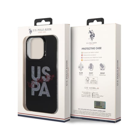 Apple iPhone 14 Pro Max Uyumlu Kılıf U.S. POLO ASSN. Simli Parlak Alfabe Tasarım Kapak