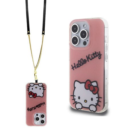 Apple iPhone 15 Pro Uyumlu Kılıf Hello Kitty Orjinal Lisanslı Askılı Yazı ve İkonik Logolu Daydreaming Kapak