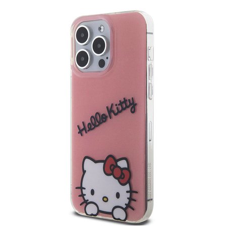 Apple iPhone 15 Pro Max Uyumlu Kılıf Hello Kitty Orjinal Lisanslı Askılı Yazı ve İkonik Logolu Daydreaming Kapak