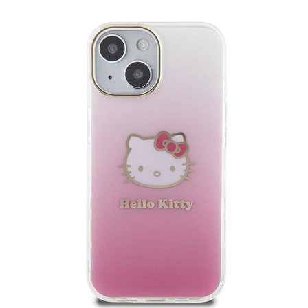 Apple iPhone 15 Uyumlu Kılıf Hello Kitty Orjinal Lisanslı Yazı ve İkonik Logolu Elektroplating Kaplama Gradyan Kapak