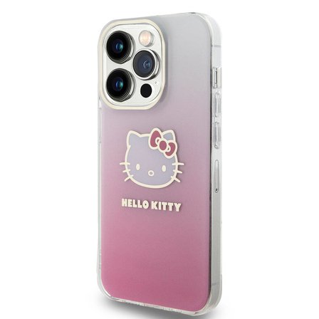 Apple iPhone 15 Pro Uyumlu Kılıf Hello Kitty Orjinal Lisanslı Yazı ve İkonik Logolu Elektroplating Kaplama Gradyan Kapak