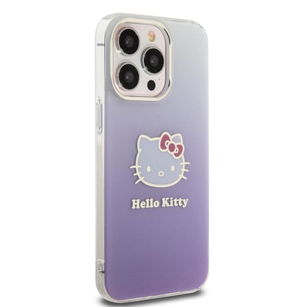 Apple iPhone 15 Pro Max Uyumlu Kılıf Hello Kitty Orjinal Lisanslı Yazı ve İkonik Logolu Elektroplating Kaplama Gradyan Kapak