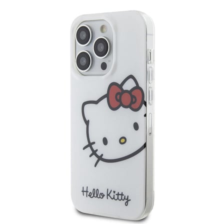 Apple iPhone 15 Pro Max Uyumlu Kılıf Hello Kitty Orjinal Lisanslı Yazı ve İkonik Logolu Kitty Head Kapak