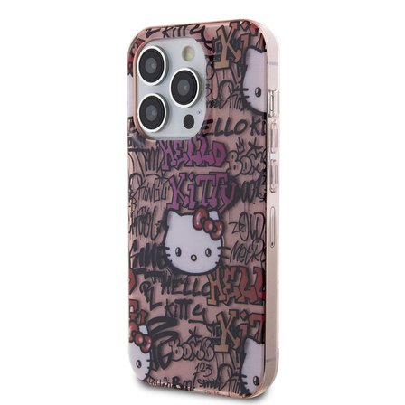 Apple iPhone 15 Pro Uyumlu Kılıf Hello Kitty Orjinal Lisanslı İkonik Logolu Etiket Graffiti Kapak