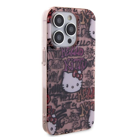 Apple iPhone 15 Pro Uyumlu Kılıf Hello Kitty Orjinal Lisanslı İkonik Logolu Etiket Graffiti Kapak