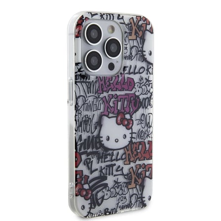 Apple iPhone 15 Pro Max Uyumlu Kılıf Hello Kitty Orjinal Lisanslı İkonik Logolu Etiket Graffiti Kapak
