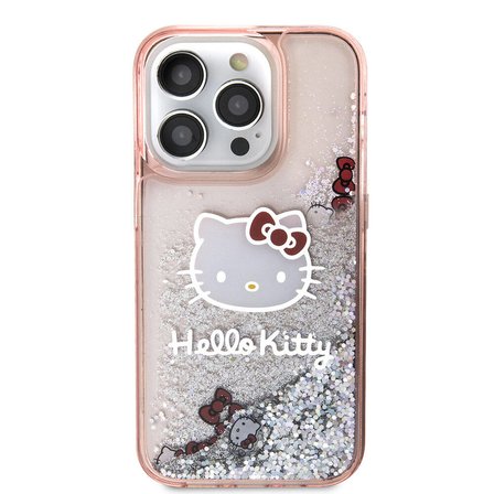 Apple iPhone 15 Pro Uyumlu Kılıf Hello Kitty Orjinal Lisanslı İkonik Sıvılı Glitter Kapak