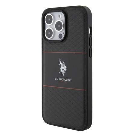 Apple iPhone 15 Pro Max Uyumlu Kılıf U.S. Polo Assn. Orjinal Lisanslı Deri Şeritli Logo Dizayn Kapak