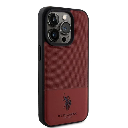 Apple iPhone 15 Pro Uyumlu Kılıf U.S. Polo Assn. Orjinal Lisanslı Suni Deri Arka Yüzey Baskı Logolu Örgü Desenli Kapak