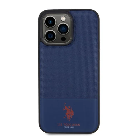 Apple iPhone 15 Pro Max Uyumlu Kılıf U.S. Polo Assn. Orjinal Lisanslı Suni Deri Arka Yüzey Baskı Logolu Örgü Desenli Kapak