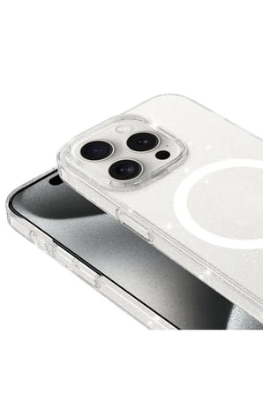 Apple iPhone 15 Pro Max Uyumlu Kılıf Zore Magsafe Şarj Özellikli Simli Şeffaf Arka Yüzey Erdos Silikon Kapak