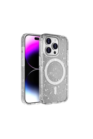 Apple iPhone 15 Pro Uyumlu Kılıf M-safe Şarj Özellikli Parlayan Simli Saydam Renkli Zore Allstar Kapak