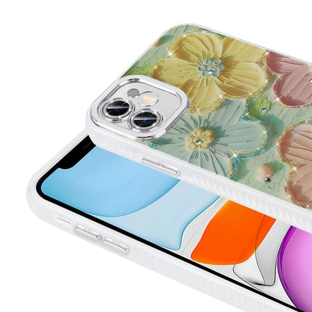 Apple iPhone 11 Uyumlu Kılıf Çiçek Desenli Parlak Taşlı Sert Silikon Zore Garden Kapak