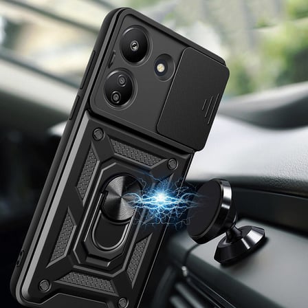Xiaomi Redmi 13C Uyumlu Kılıf Magnetik Standlı Kamera Korumalı Zore Sürgülü Vega Kapak