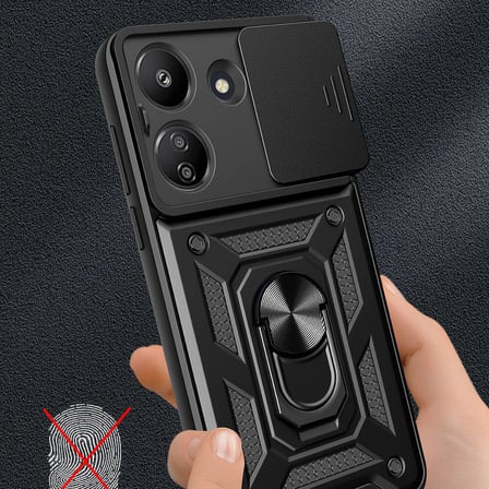 Xiaomi Redmi 13C Uyumlu Kılıf Magnetik Standlı Kamera Korumalı Zore Sürgülü Vega Kapak