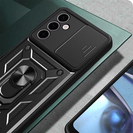 Samsung Galaxy A24 Uyumlu Kılıf Magnetik Standlı Kamera Korumalı Zore Sürgülü Vega Kapak