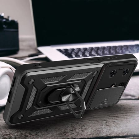 Tecno Spark 10 Pro Uyumlu Kılıf Magnetik Standlı Kamera Korumalı Zore Sürgülü Vega Kapak