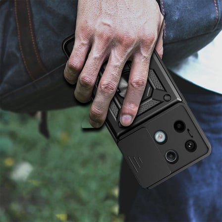 Xiaomi Redmi Note 13 Pro 5G Uyumlu Kılıf Magnetik Standlı Kamera Korumalı Zore Sürgülü Vega Kapak