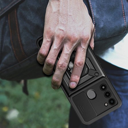 Tecno Spark 8C Uyumlu Kılıf Magnetik Standlı Kamera Korumalı Zore Sürgülü Vega Kapak