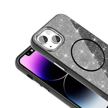 Apple iPhone 13 Uyumlu Kılıf M-safe Şarj Özellikli Parlayan Simli Zore Okso Kapak