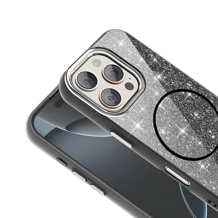 Apple iPhone 16 Pro Max Uyumlu Kılıf M-safe Şarj Özellikli Parlayan Simli Zore Okso Kapak