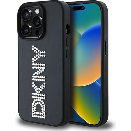 Apple iPhone 14 Pro Max Uyumlu Kılıf DKNY Orjinal Lisanslı Taşlı DKNY Yazılı Metalik Rhinestones PU Deri Kapak