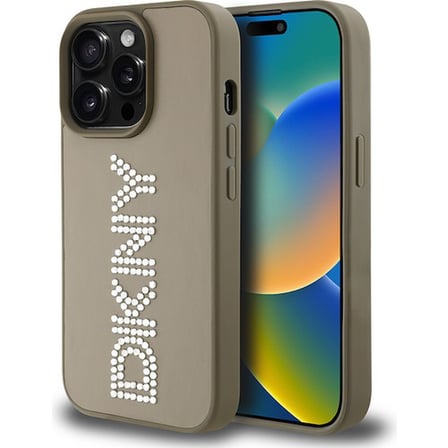 Apple iPhone 14 Pro Max Uyumlu Kılıf DKNY Orjinal Lisanslı Taşlı DKNY Yazılı Metalik Rhinestones PU Deri Kapak