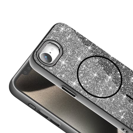 Apple iPhone 16E Uyumlu Kılıf M-safe Şarj Özellikli Parlayan Simli Zore Okso Kapak