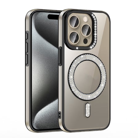 Apple iPhone 15 Pro Max Uyumlu Kılıf Pırlanta Taş Tasarımlı M-safe Şarj Özellikli Zore Karetta Silikon Kapak