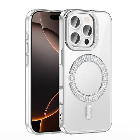 Apple iPhone 16 Pro Uyumlu Kılıf Pırlanta Taş Tasarımlı M-safe Şarj Özellikli Zore Karetta Silikon Kapak