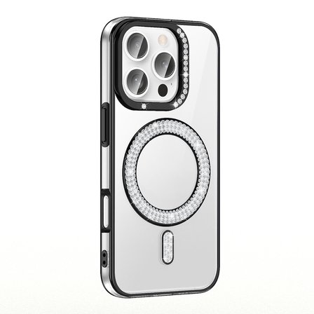Apple iPhone 16 Pro Max Uyumlu Kılıf Pırlanta Taş Tasarımlı M-safe Şarj Özellikli Zore Karetta Silikon Kapak