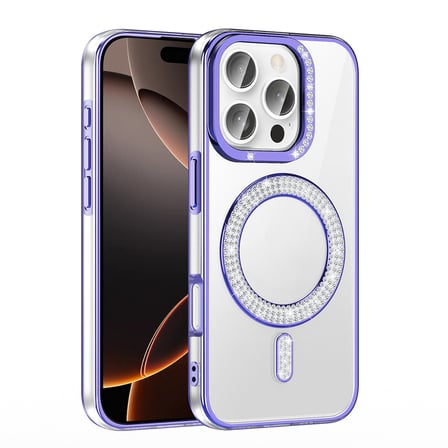 Apple iPhone 16 Pro Max Uyumlu Kılıf Pırlanta Taş Tasarımlı M-safe Şarj Özellikli Zore Karetta Silikon Kapak