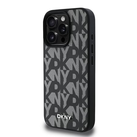 Apple iPhone 15 Pro Max Uyumlu Kılıf DKNY Orjinal Lisanslı M-safe Şarj Özellikli 3D Yazılı Grid Pattern Kapak