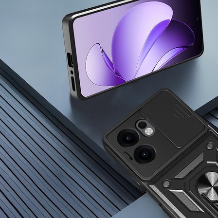 Oppo Reno 13F 5G Uyumlu Kılıf Magnetik Standlı Kamera Korumalı Zore Sürgülü Vega Kapak